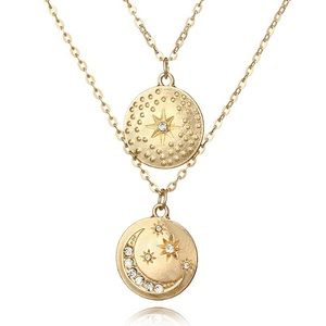 Double pendant galaxy constellation gold necklace